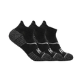 Side view of the HOKA Unisex No-Show Run Socks in Black, featuring the low-profile ankle-grazing design, form-fitting construction, and engineered arch support for a secure fit during running, walking, and training.