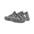 Side view of the Men’s Keen Newport H2 in Monochrome/Steel, highlighting the secure-fit lace-capture system, washable polyester webbing upper, and signature Keen toe protection.