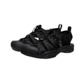 Side view of the Men’s Keen Newport H2 in Triple Black, highlighting the secure-fit lace-capture system, washable polyester webbing upper, and signature Keen toe protection.