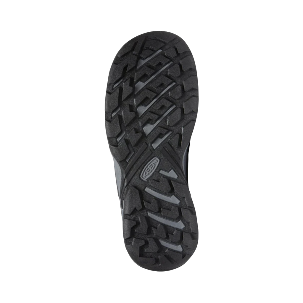 KEEN Women's Circadia Low Waterproof Hiking Shoe outsole featuring a high-traction rubber design for dependable grip on rocky trails, uneven ground, and wet sidewalks.