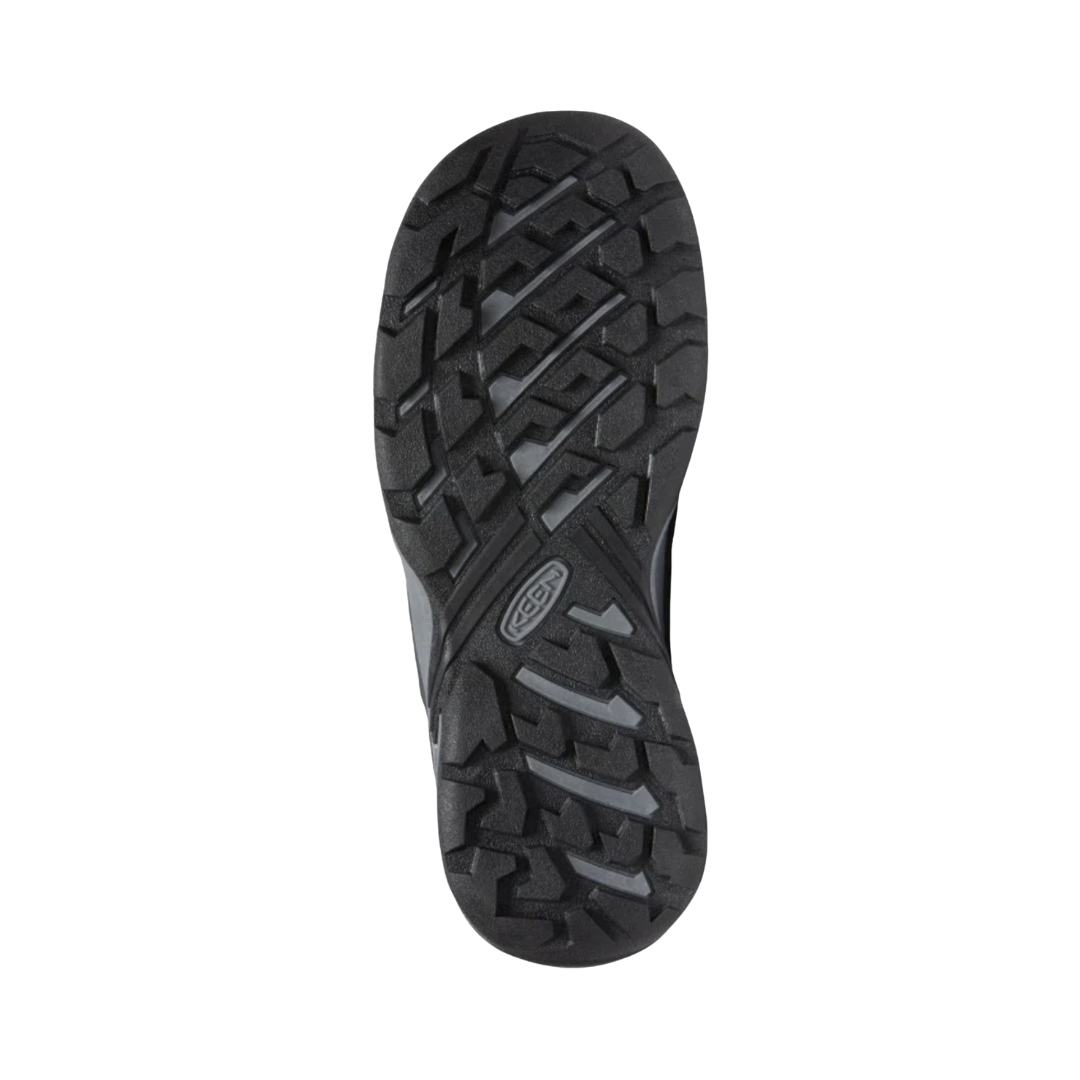 KEEN Women's Circadia Low Waterproof Hiking Shoe outsole featuring a high-traction rubber design for dependable grip on rocky trails, uneven ground, and wet sidewalks.