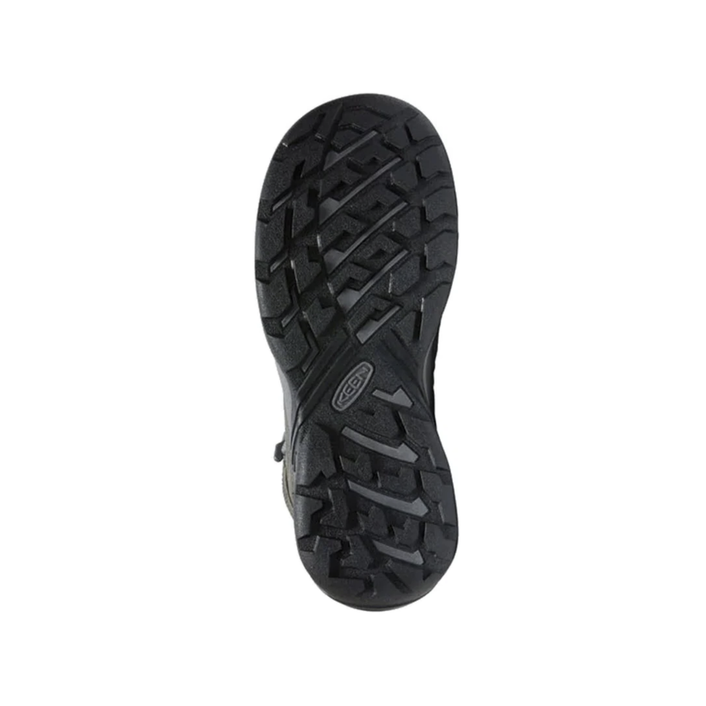 KEEN Women's Circadia Mid Waterproof Hiking Boot outsole featuring high-traction rubber designed to provide reliable grip on rocky, uneven, and slippery surfaces.