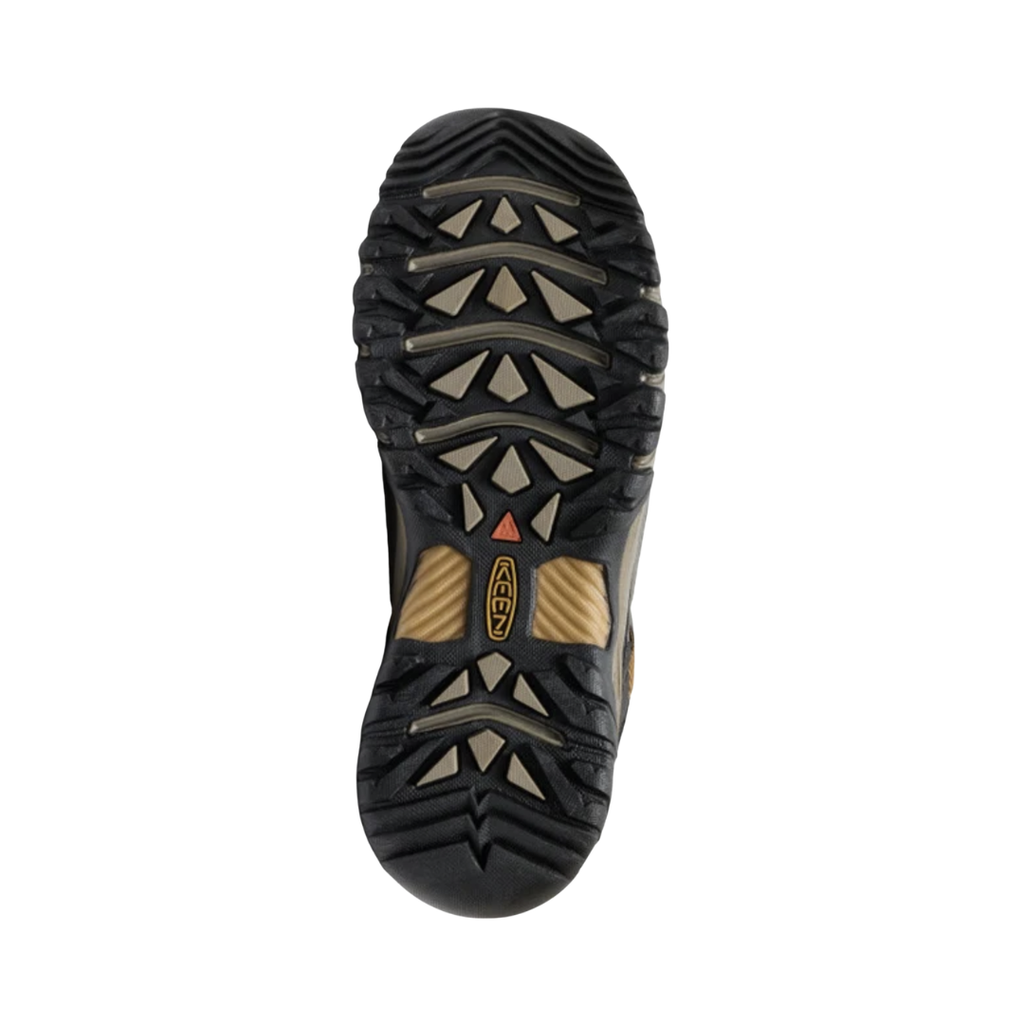 KEEN Men's Targhee III Waterproof Hiking Shoe outsole featuring deep, multi-directional rubber lugs for reliable grip and traction across varied terrain.