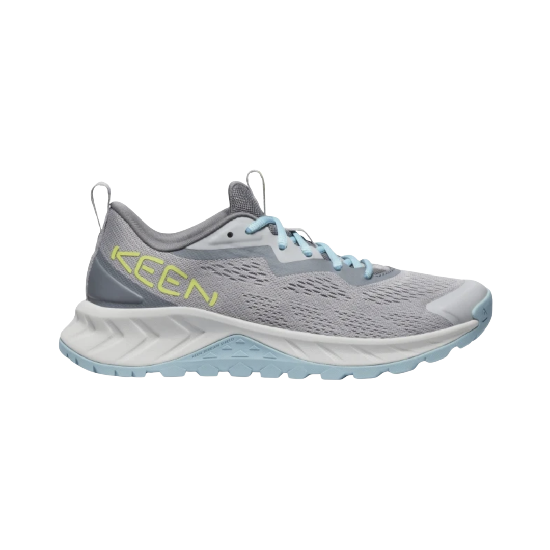 Side view of the KEEN Women's Versacore Speed in Alloy/Reef Waters, featuring a lightweight breathable mesh upper, cushioned EVA midsole, and durable all-terrain rubber outsole.