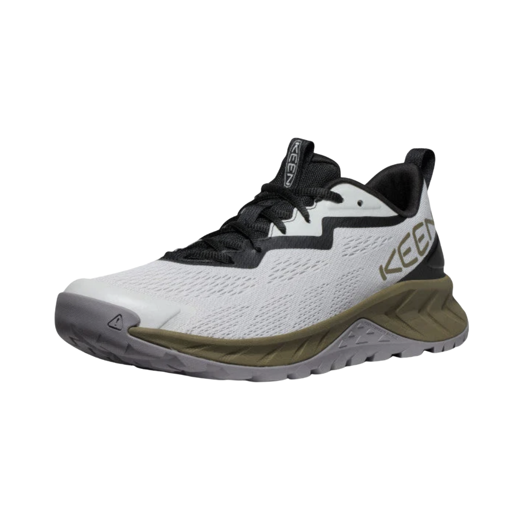 KEEN Men's Versacore Speed in Vapor/Dark Olive featuring a lightweight breathable mesh upper, cushioned EVA midsole, and all-terrain rubber outsole with multi-directional lugs.