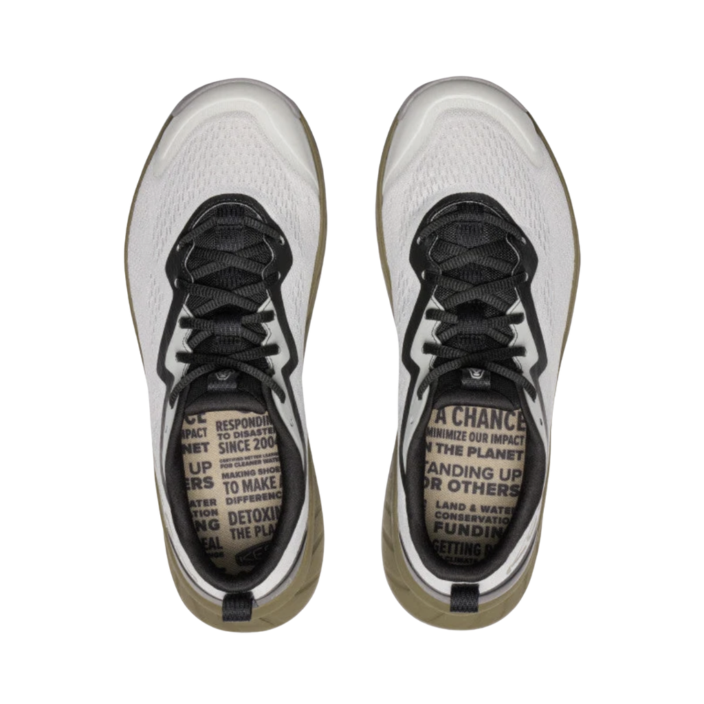 KEEN Men's Versacore Speed in Vapor/Dark Olive displaying the breathable mesh upper, secure-fit lace system, and removable insole designed to accommodate custom or over-the-counter orthotics.