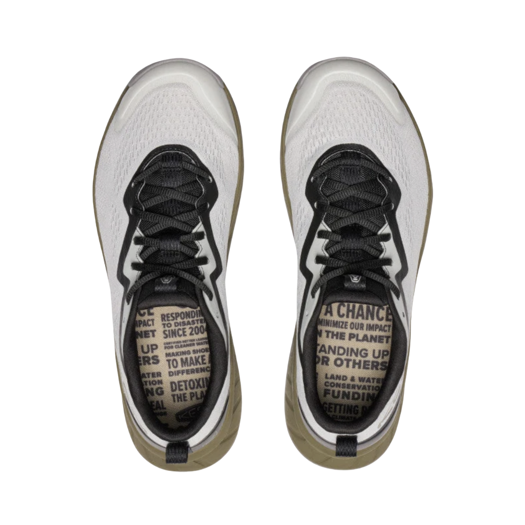KEEN Men's Versacore Speed in Vapor/Dark Olive displaying the breathable mesh upper, secure-fit lace system, and removable insole designed to accommodate custom or over-the-counter orthotics.