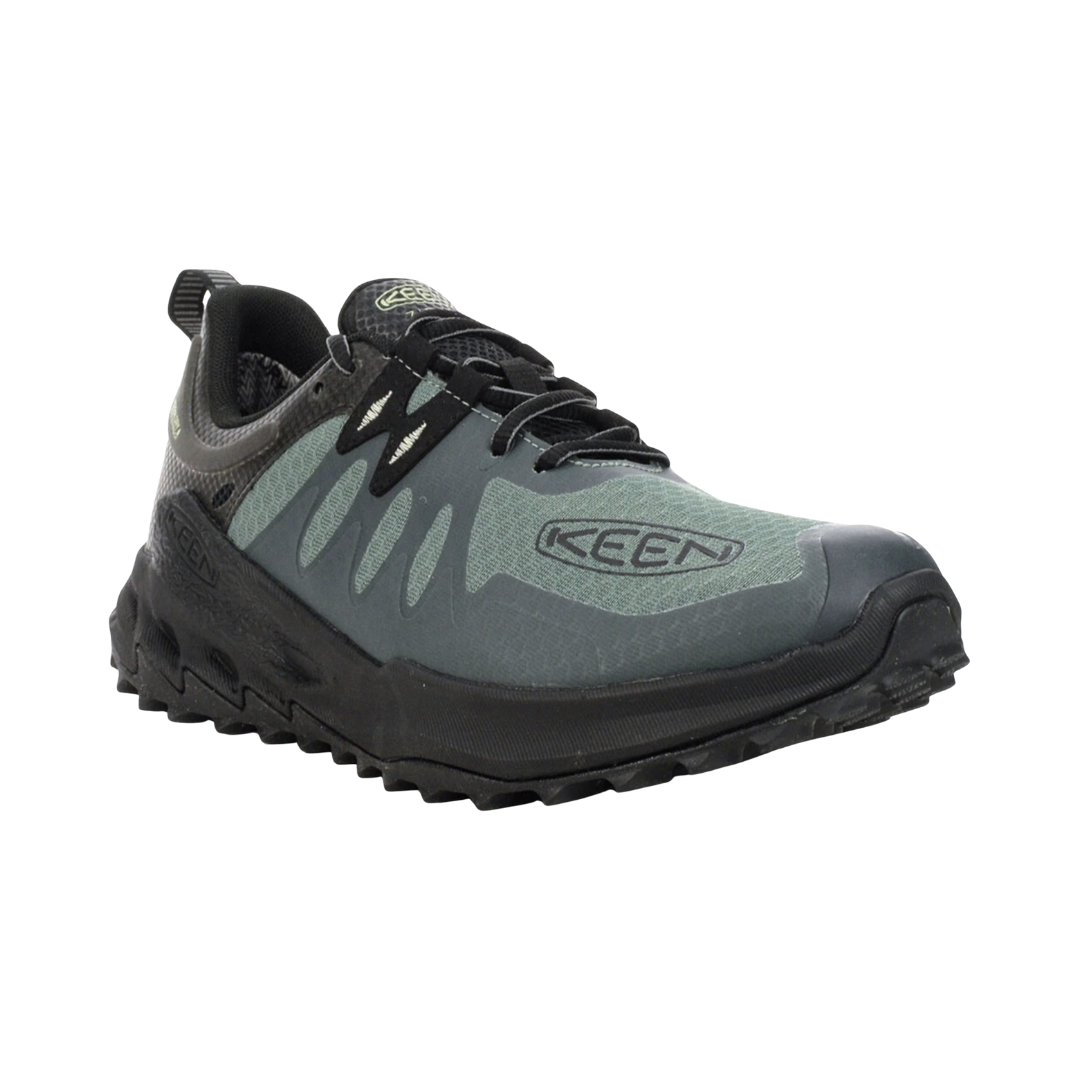 KEEN Men's Zionic Waterproof Hiking Shoe in Dark Forest/Black featuring a lightweight performance mesh upper, KEEN.DRY waterproof protection, and a rugged rubber outsole with multi-directional lugs.