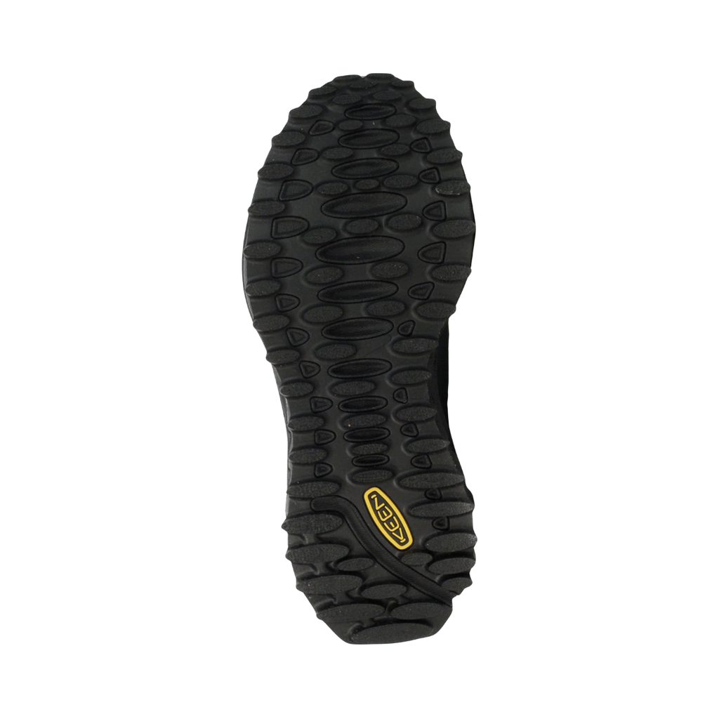 KEEN Men's Zionic Waterproof Hiking Shoe outsole featuring multi-directional rubber lugs designed to provide dependable traction on wet, rocky, and uneven trails.