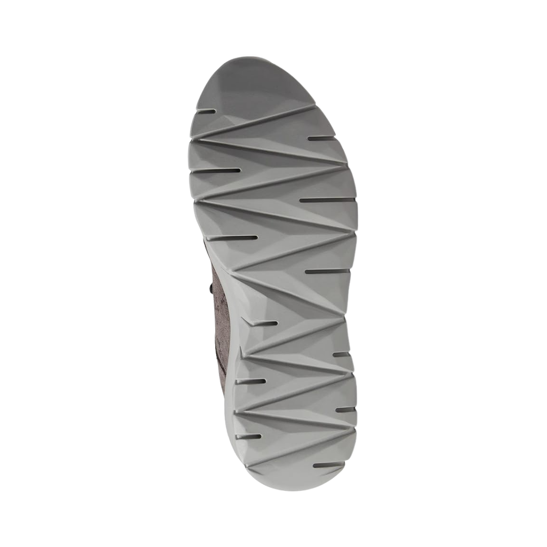 Bottom view of the Women’s Naot Polaris in Foggy Gray/Gray Marble, showcasing the slip-resistant polyurethane sole with durable traction pattern.