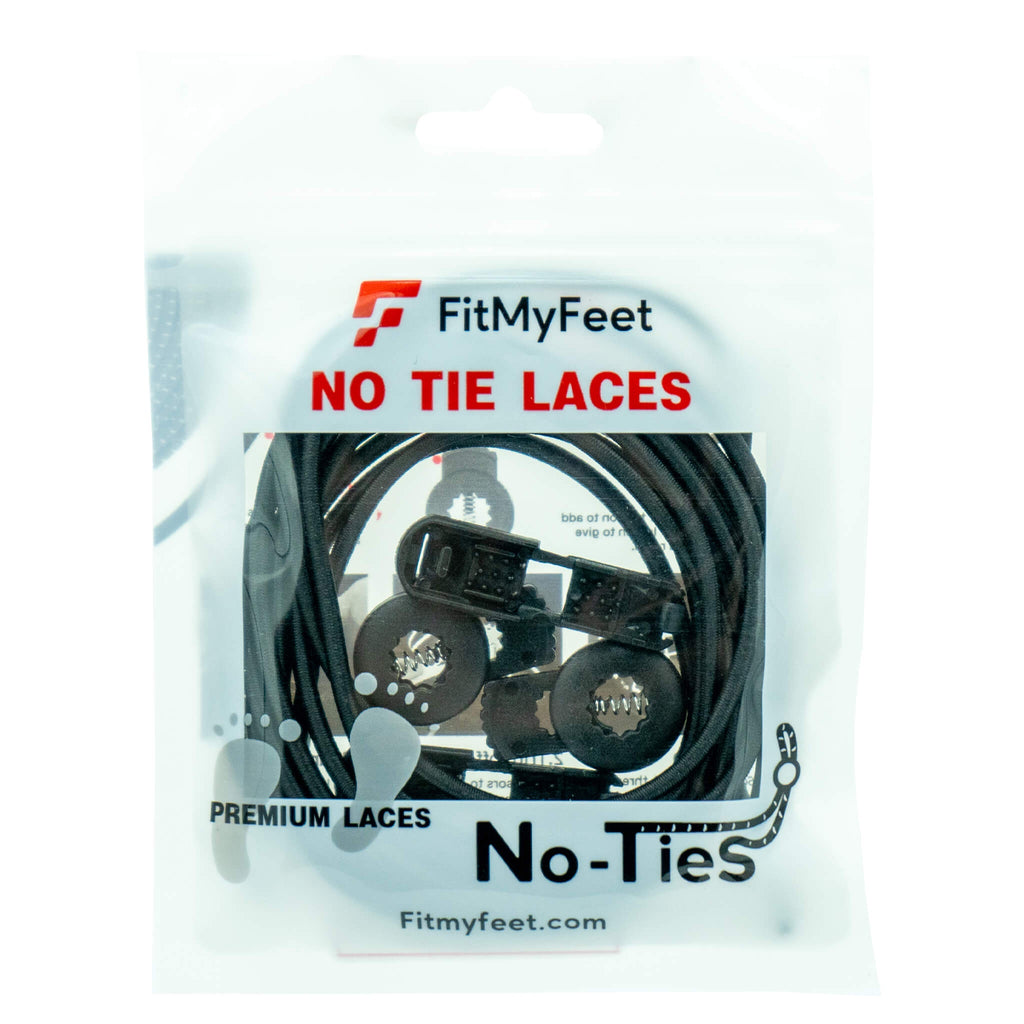 Fit My Feet No-Tie Shoelaces in Black featuring an elastic stretch design, secure locking system, durable weather-resistant construction, and low-profile look designed to provide a comfortable, hassle-free fit.