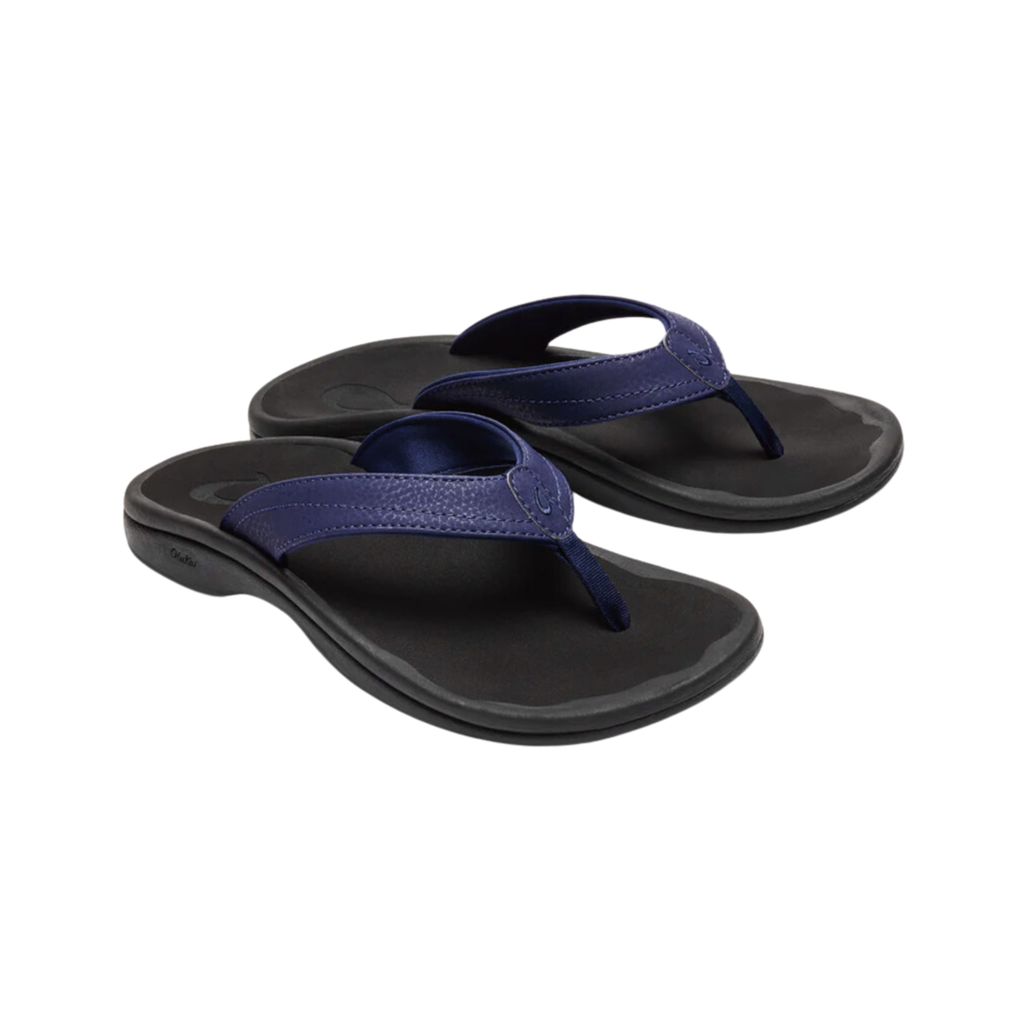 Side view of the Women’s Olukai ʻOhana in Pacifica/Black, highlighting the water-resistant synthetic straps, anatomical EVA midsole, and flexible lightweight design.