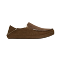 Side view of the Women’s Olukai Nohea Slipper in Ray, highlighting the genuine nubuck leather upper, soft shearling lining, and cushioned dual-density PU footbed.