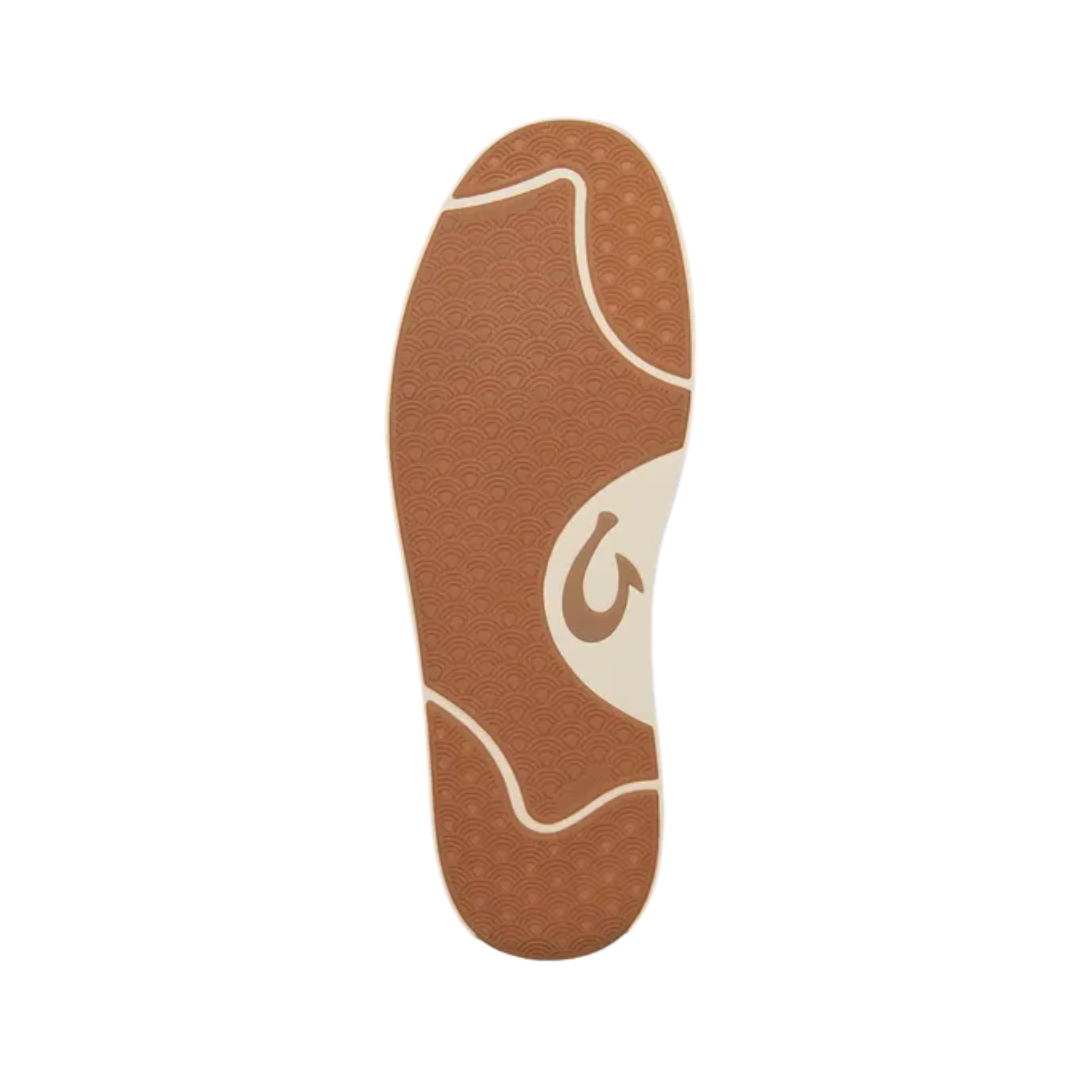 Bottom view of the Men’s Olukai Lae‘Ahi Li ‘Ili in Charcoal, highlighting the non-marking Wet Grip rubber outsole with pod-style traction for reliable performance on wet or dry surfaces.