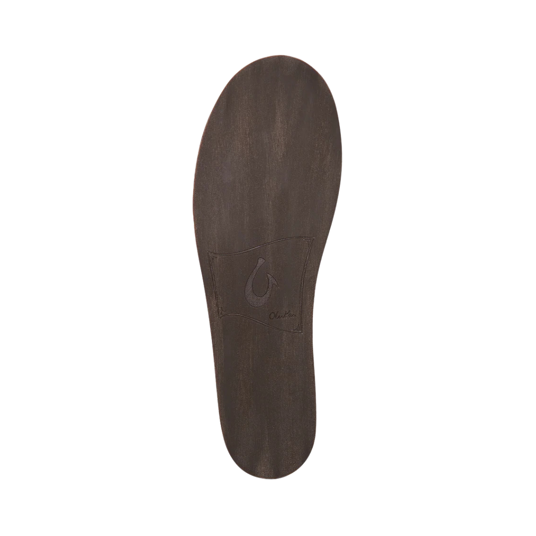 Bottom view of the Women’s Olukai Nohea Slipper in Ray, showing the non-marking rubber outsole with grip pods for traction and stability.