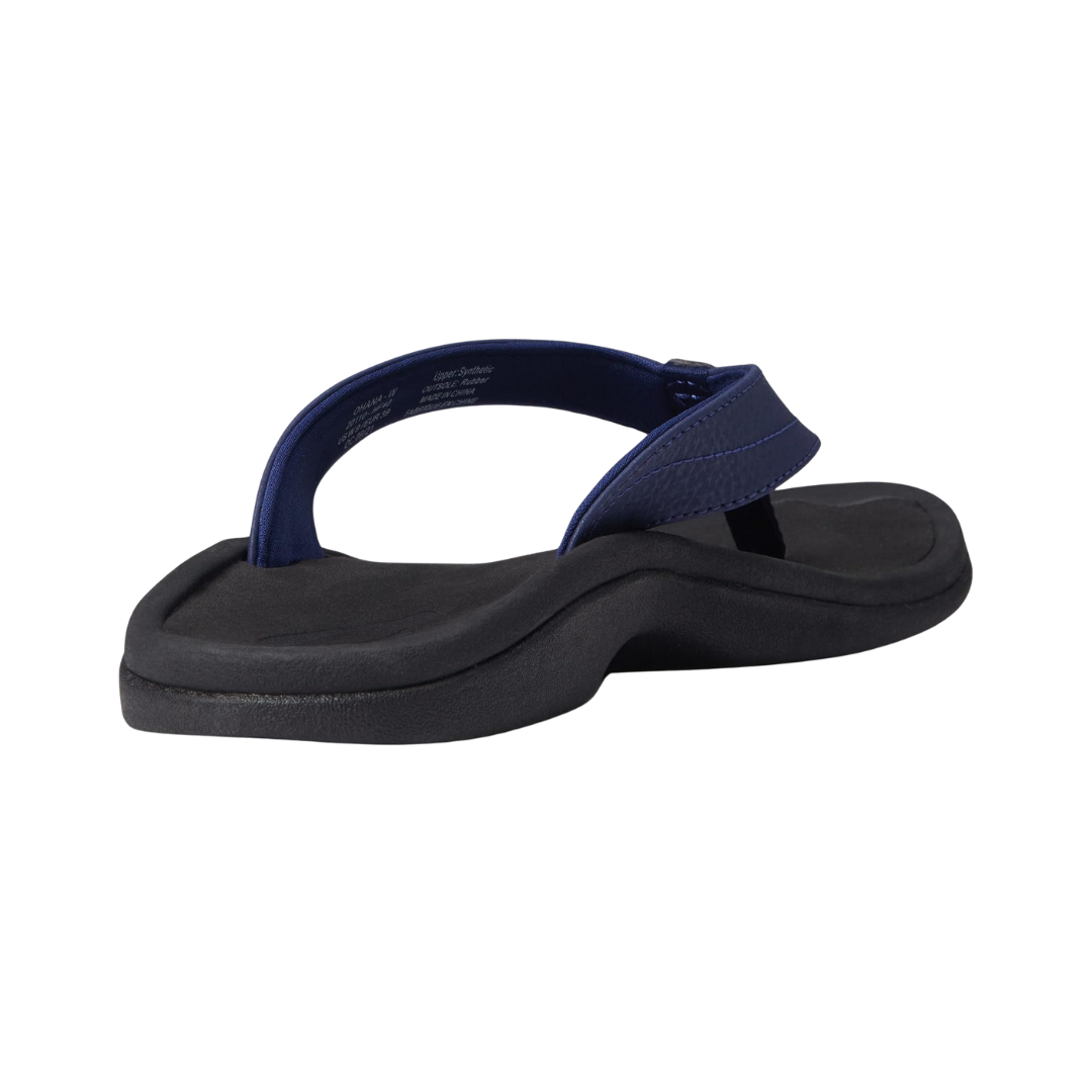 Heel view of the Women’s Olukai ʻOhana in Pacifica/Black, featuring the non-marking rubber outsole with coral-inspired traction for secure grip.