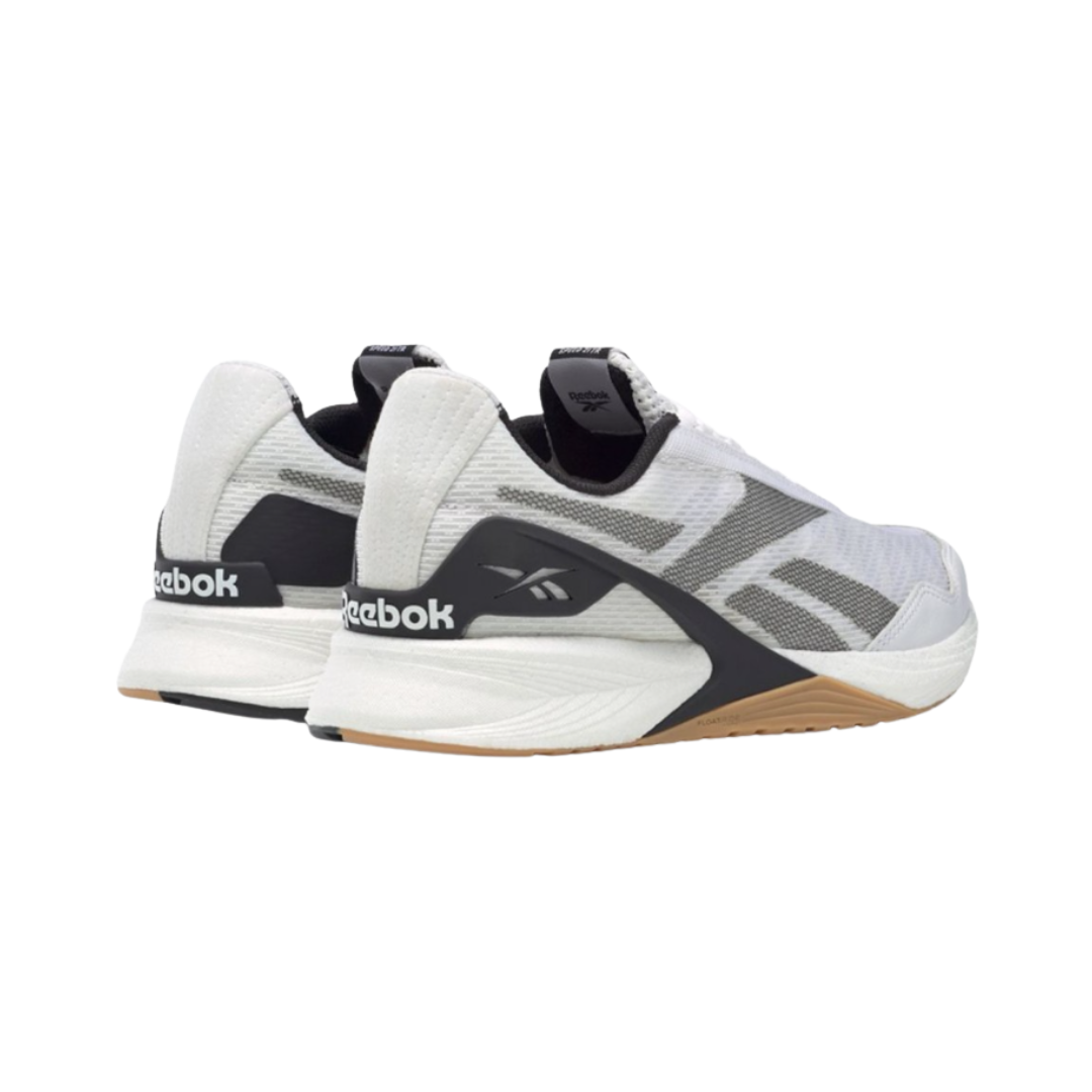 Heel view of the Women’s Reebok Nano X2 in Gable Grey/Batik Blue/Hint Mint, featuring the reinforced heel clip for added stability during lifts and high-intensity workouts.