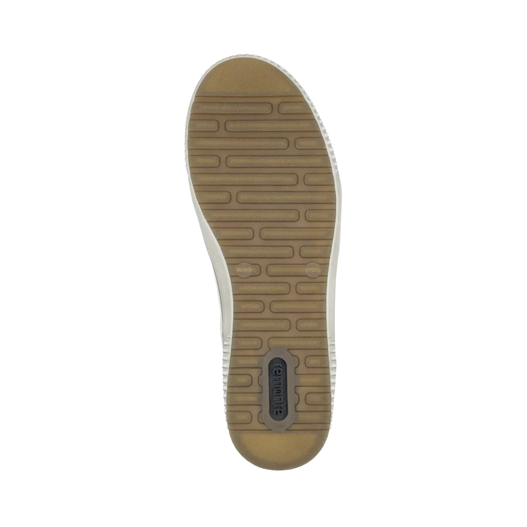 Bottom view of the Women’s Remonte Maditta 01 Sneaker in Chestnut/Sand/Marble, showing the lightweight thermoplastic elastomer outsole designed for flexible traction and stability.