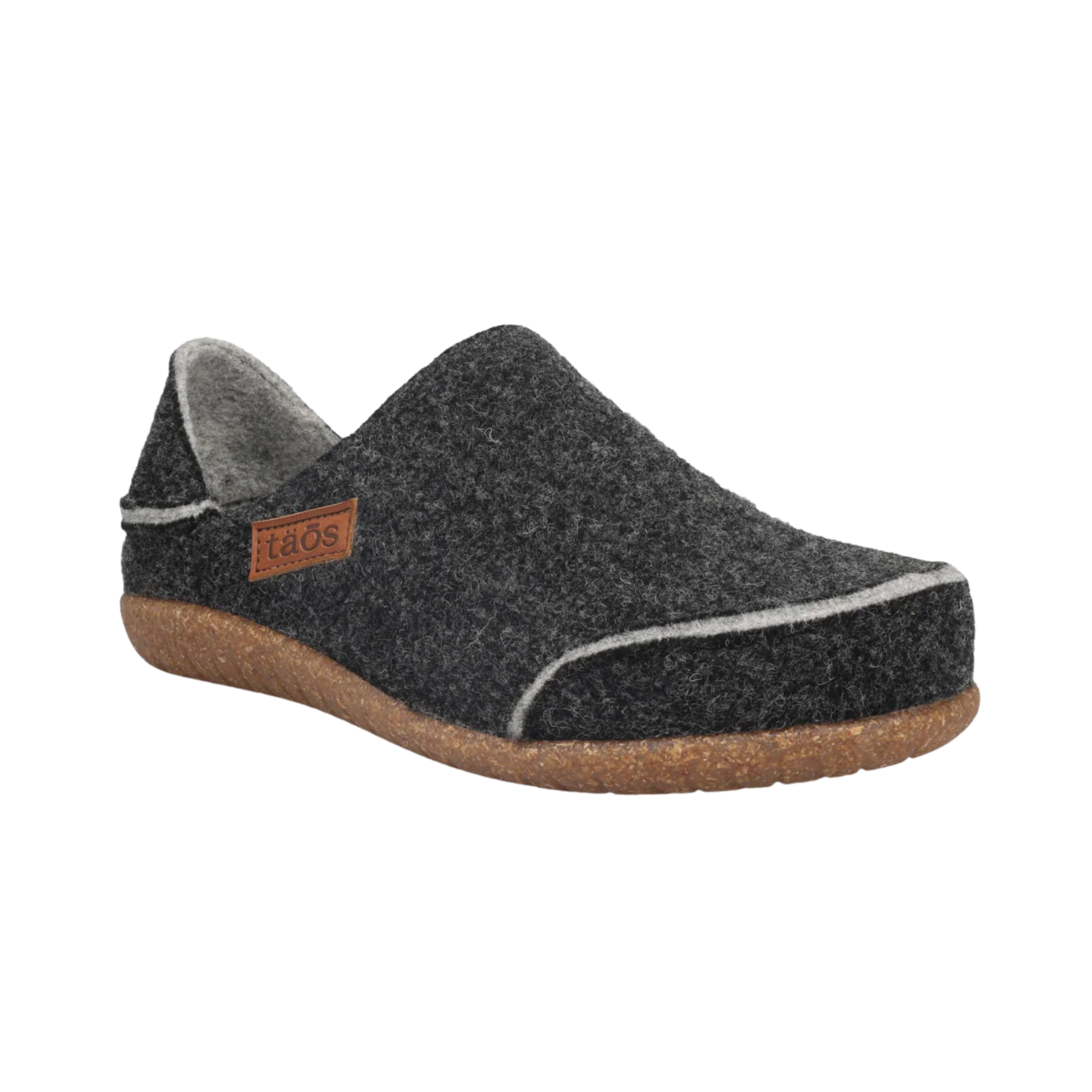 Side view of the Men’s Taos Convertawool in Charcoal, highlighting the natural wool upper, convertible heel design, and lightweight rubber outsole for indoor and outdoor comfort.