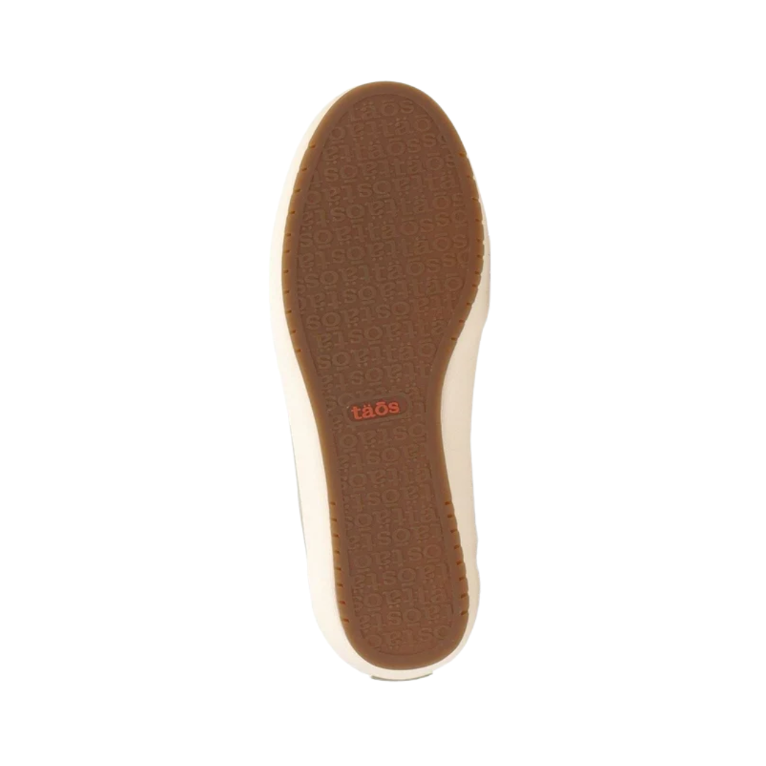 Bottom view of the Women’s Taos Shooting Star in Sage/Beige, showing the flexible rubber outsole designed to provide reliable grip and shock absorption on a variety of surfaces.