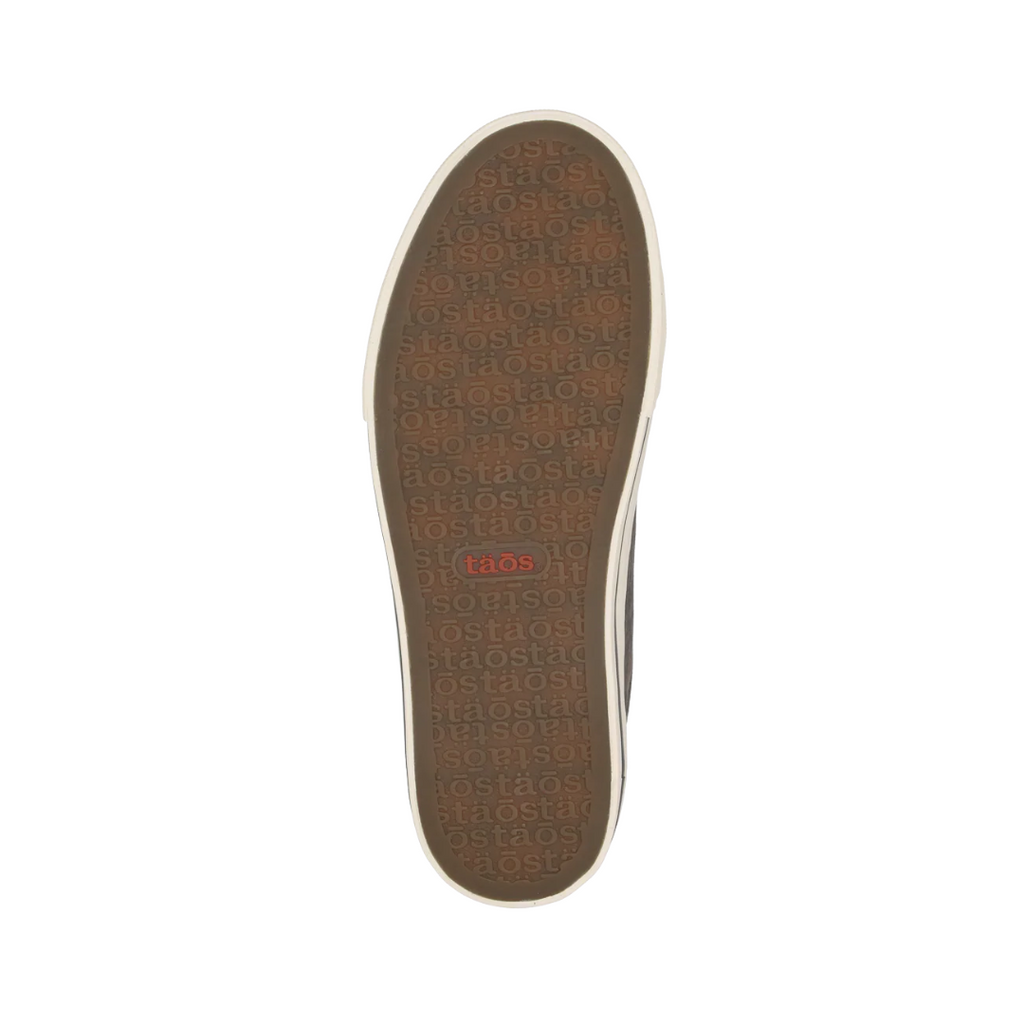 Bottom view of the Women’s Taos Z Soul in Graphite/Light Grey Distressed, displaying the flexible rubber outsole engineered for shock absorption and reliable grip.