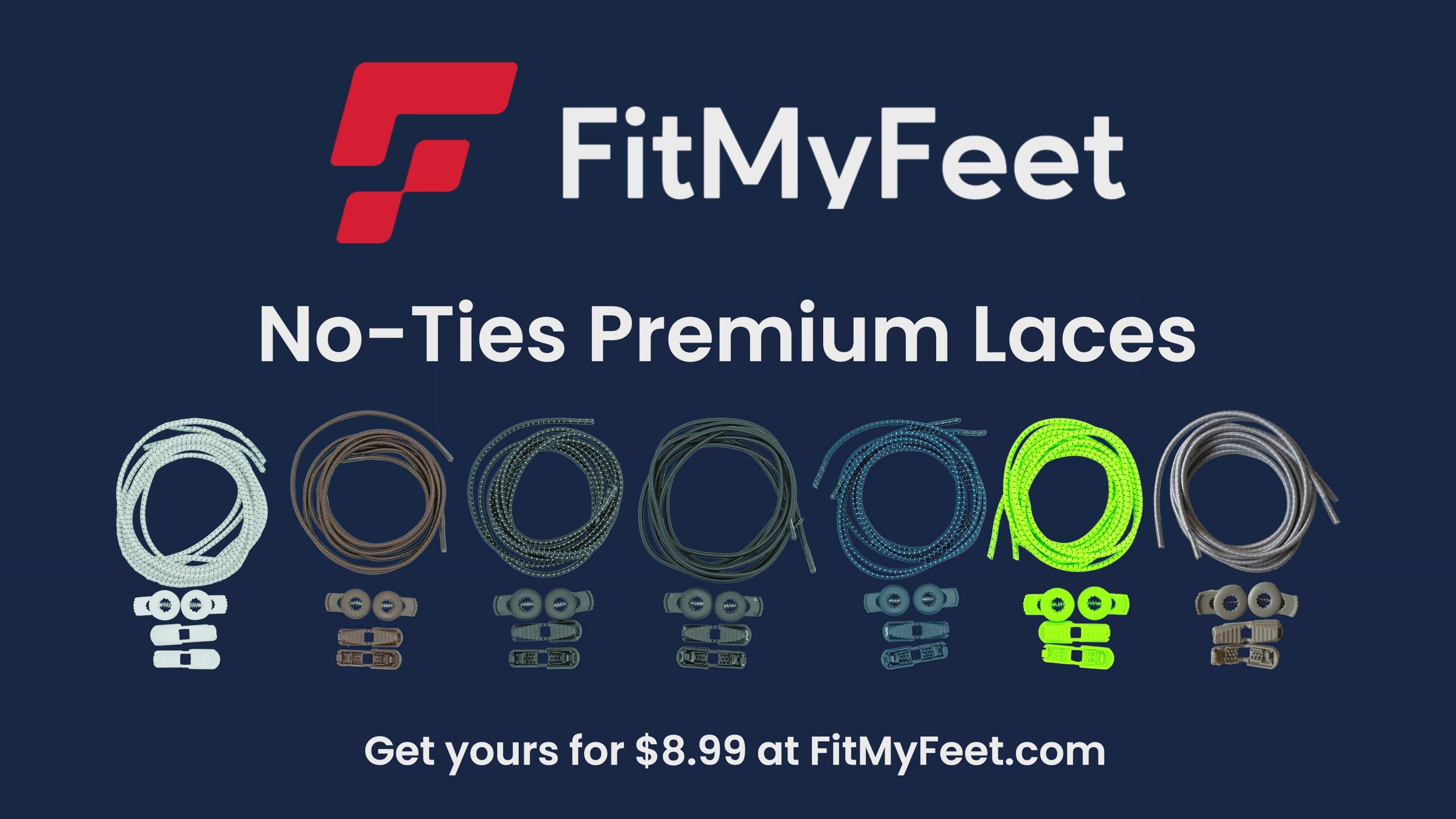 Video demonstrating the Fit My Feet No-Tie Shoelaces being installed in shoes while featuring an elastic stretch design, secure locking system, durable weather-resistant construction, and low-profile look designed to provide a comfortable, hassle-free fit.